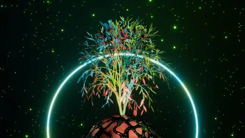 Abstract Tree of Life with roots on earth planet and circle. Seamless loop Stock Footage 246500682