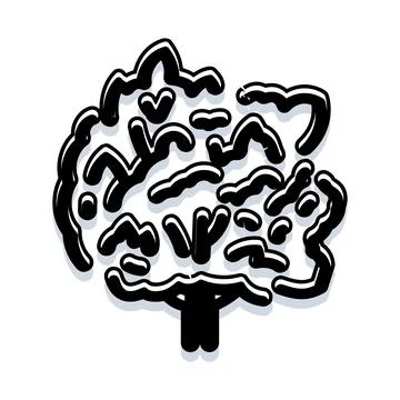 Abstract tree line drawing icon with shadow Stock Illustration
