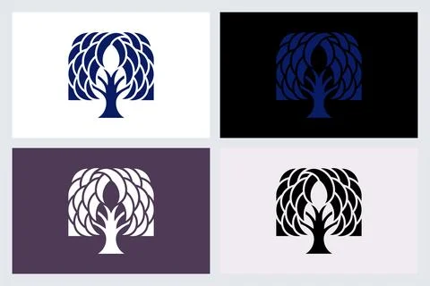 Abstract Tree Logo Set Minimalist Vector Design Stock Illustration