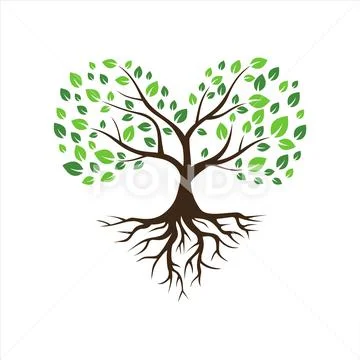 Abstract tree love concept with root icon logo Stock Illustration