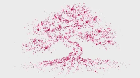 Abstract tree from pink flower heart and music particles on white background Stock Footage 337864054