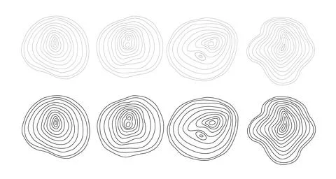 Abstract tree rings set and saw cut tree trunk icon doodle hand drawn. Outline 스톡 일러스트