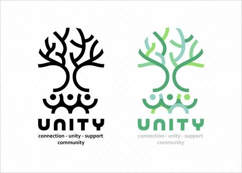 Abstract tree with roots formed by linked human figures vector logo Stock Illustration