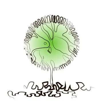 Abstract tree with a round crown. Hand drawing Stock Illustration