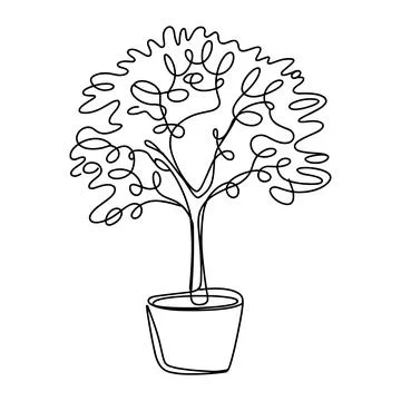 Abstract Tree with Swirls in a Pot Line plant Stock Illustration