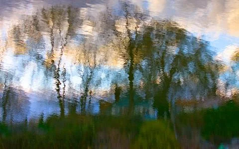 Abstract of trees clouds and grass Фото