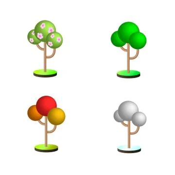 Abstract trees with a rounded crown. Depict all seasons-winter, spring, summe Stock Illustration