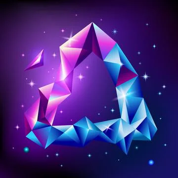 Abstract trendy cosmic poster with triangle crystal gems frame and pyramid Stock Illustration