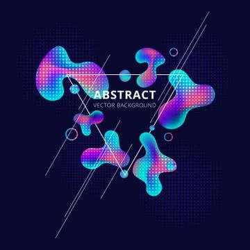 Abstract trendy fluid shape bright gradient colors on dark background. Triang Illustrazione stock
