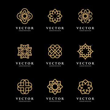 Abstract Trendy Linear Style Logo Template Set Stock Illustration