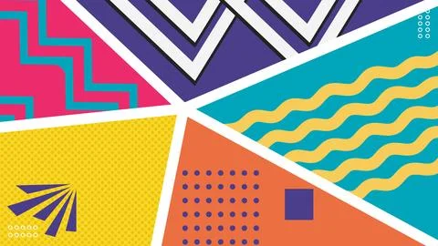 Abstract Trendy Memphis Style Background Colorful Geometric Collage Design... Stock Illustration