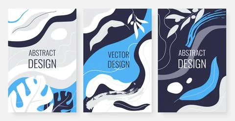Abstract trendy minimal leaf, wavy line set, template background for social Illustrazione stock