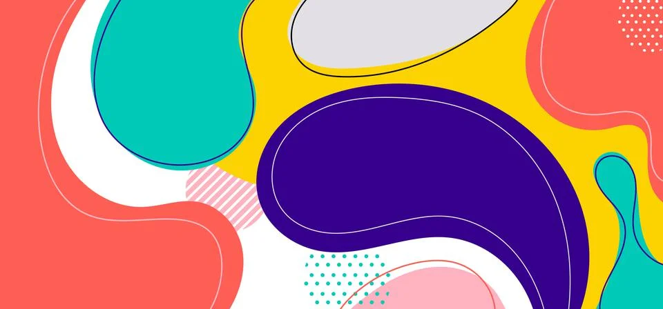 Abstract trendy organic shape composition amorphous forms and lines with circ Stock Illustration