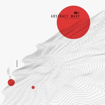 Abstract trendy red circle array dynamic with black particles decoration Stock Illustration