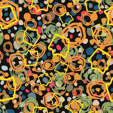 Abstract trendy seamless patterns set with hand drawn colorful shapes Stock Illustration