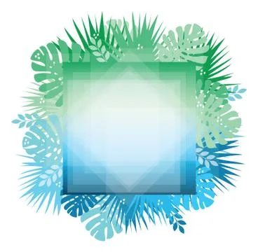 Abstract trendy template with gradient backgrounds and tropical leaves. Stock Illustration