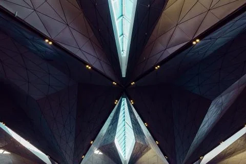 Abstract triangle angled corner of building structure. Abstract color and des 스톡 사진