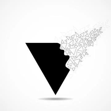 Abstract triangle with explosion on small splinters, geometric shape Illustrazione stock