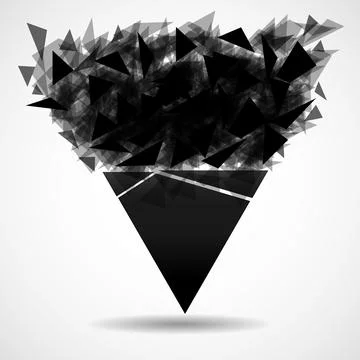 Abstract triangle with explosion on small splinters, geometric shape. Vecto.. Stock Illustration
