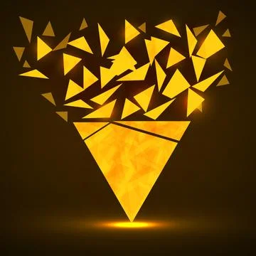 Abstract triangle with explosion on small splinters, geometric shape. Vector  Stock Illustration