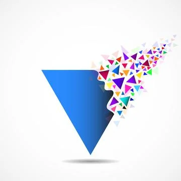 Abstract triangle with explosion on small splinters, geometric shape Stock Illustration