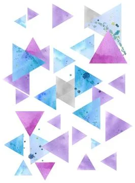 Abstract triangle pattern. Watercolor geometric shapes on white background Stock Illustration
