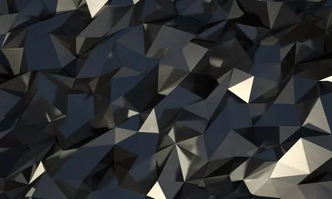 Abstract triangle polygonal black background. 3D render. Illustrazione stock