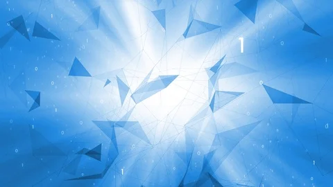 Abstract triangle shapes with binary data on bright shining background Видео 119241428