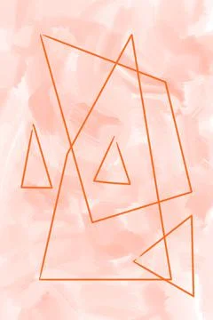 Abstract triangle shapes on delicate peach orange watercolor gouache paint br Stock Illustration