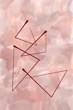 Abstract triangle shapes red lines messy gouache watercolor pink paint brush  Stock Illustration