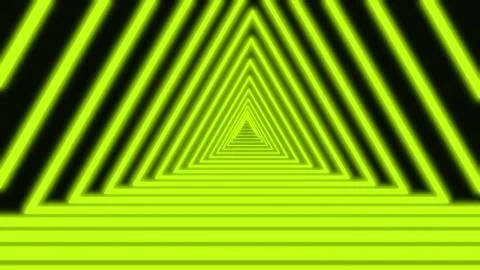 Abstract triangle tunnel composed of bright lime-yellow neon light lines. Black Stock Illustration