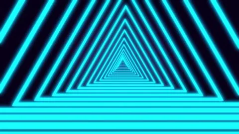 Abstract triangle tunnel composed of colorful blue-green neon light lines. Black Illustrazione stock