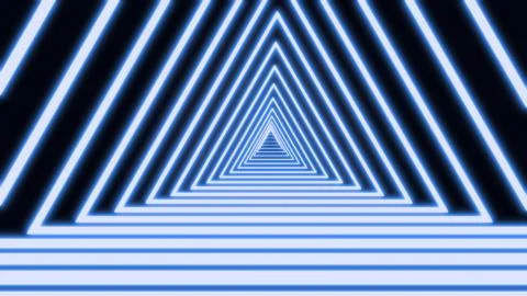 Abstract triangle tunnel composed of shining green neon light lines. Black Illustrazione stock