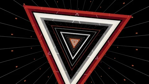 Abstract triangle tunnel movement with orange and white neon glow art Stock Footage 327567655