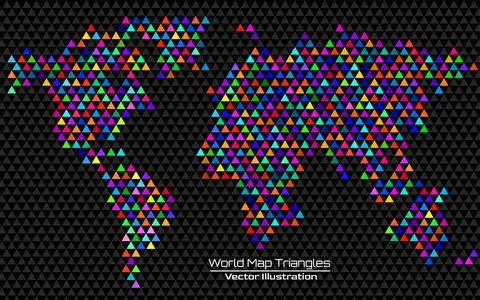 Abstract triangle World Map on black background. Geometric vector pattern Stock Illustration