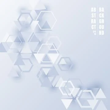 Abstract triangles and hexagons light blue color with shadow on white backgro Stock Illustration