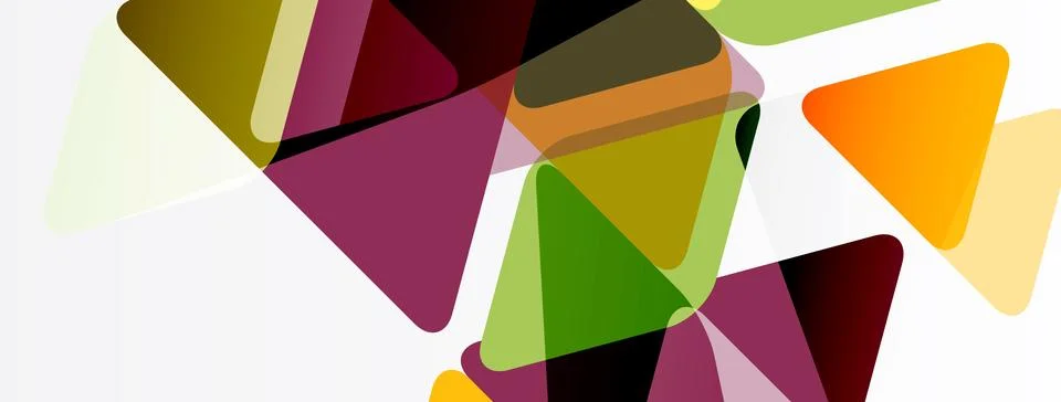 Abstract triangles overlap, creating vibrant color patterns. Shapes vary in.. Stock Illustration
