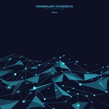 Abstract triangles polygonal shapes on dark blue background consisting of lin Stock Illustration