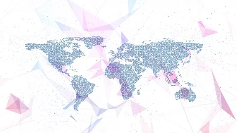 Abstract triangles on white background with blue world map looping Stock Footage 343617101