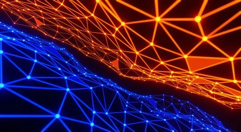 Abstract triangular future blue orange background. Modern wallpaper digital d Stock Illustration