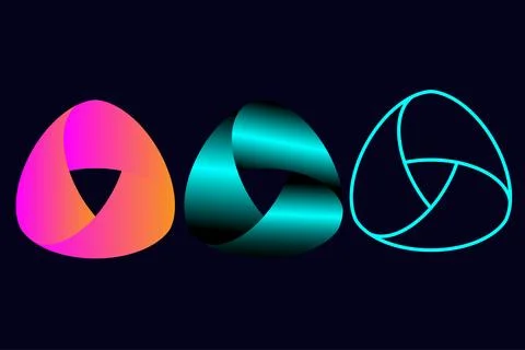 Abstract triangular loop logo with smooth gradient ribbon and neon outline .. 库存插图