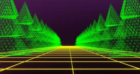 Abstract triangular mesh fir trees on road Stock Footage 159098141