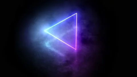 Abstract triangular neon portal flying in smoke. Loop video. Stock-Footage 194706384