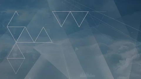 Abstract triangular shapes against clouds in the blue sky Video stock 330060610