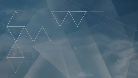 Abstract triangular shapes against clouds in the blue sky Stock Footage 331070811