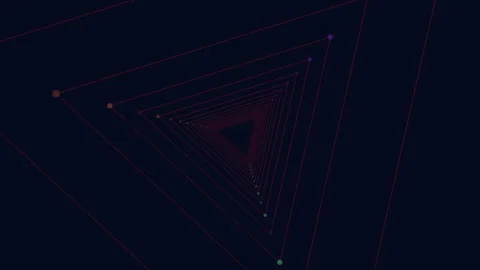 Abstract triangular tunnel with glowing lines and dots, futuristic tech Stock Footage 330061886