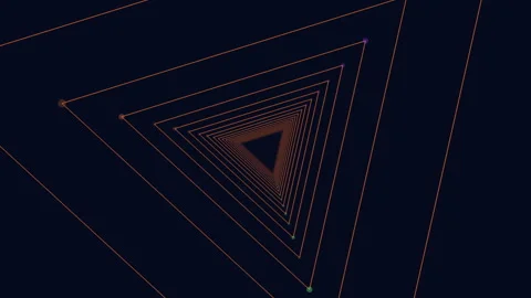 Abstract triangular tunnel with glowing lines, futuristic geometric background Stock Footage 330062101