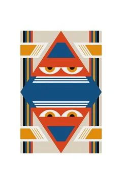 Abstract Tribal Geometric Pattern with Symmetrical Ethnic Ornament in Mid C.. Stock Illustration