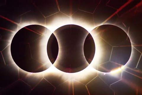 Abstract Triology Total Eclipse Geometric Light Patterns With Hexagonal Aperture Foto stock