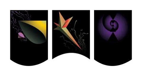 Abstract triptych compositions in the dark with wavy frames; spaceship-like s Illustrazione stock